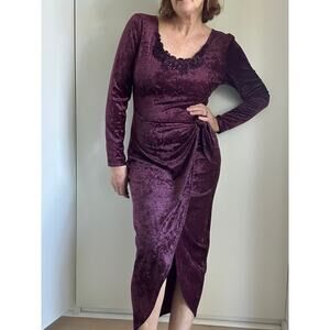 Vintage 90s Velvet Goth Midi Dress Size M Maroon Dark Romantic Witchy